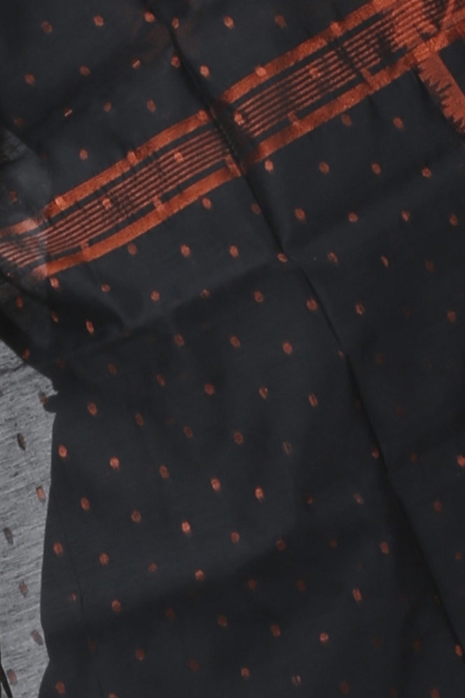 Black Blended Cotton Temo Hand Loom Saree (1264)